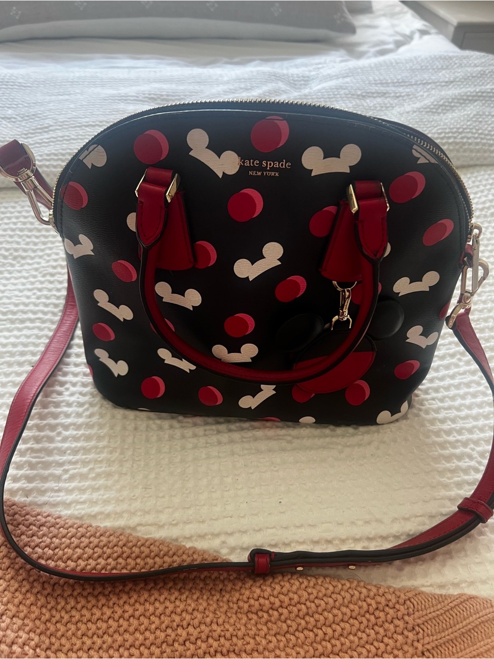 kate spade Black Satchel with Red and White Polka Mickey Print